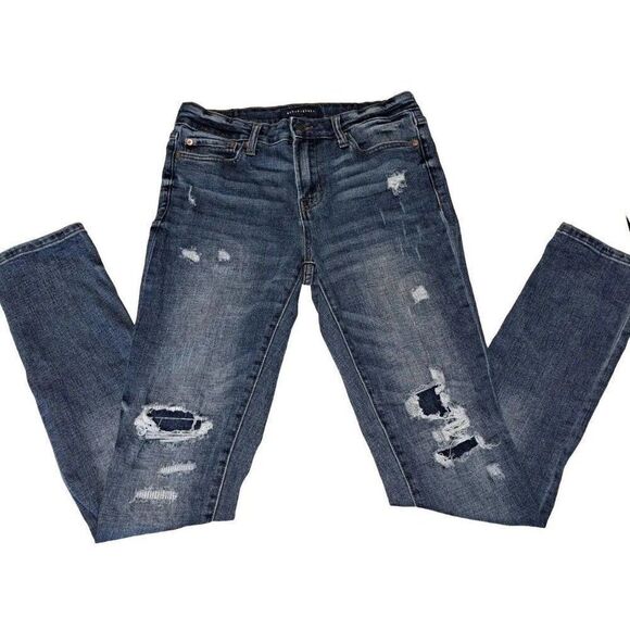 Aeropostale Mens Blue Stacked Ultra Skinny Jeans Distressed 31x30 - Picture 1 of 6